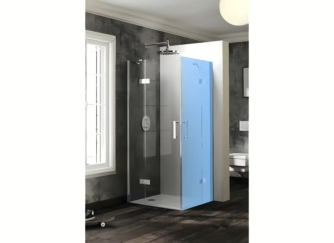 Hüppe SolvaPro krilna tuš vrata 80 cm s stensko letvijo v kromu, leva izvedba, steklo SandPlus.