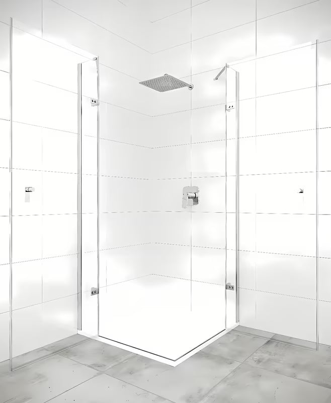 Pravokotna brezokvirna tuš kabina Hüppe Strike New 100x90 cm s prozornim steklom in profili v sijajnem kromu.
