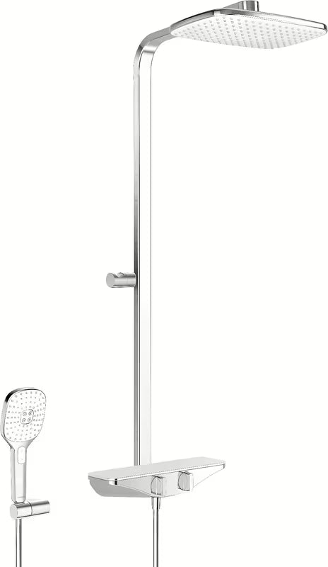 Hansa Emotion tušni sistem s termostatsko armaturo u bijeloj i krom izvedbi s nadglavnim i ručnim tušem