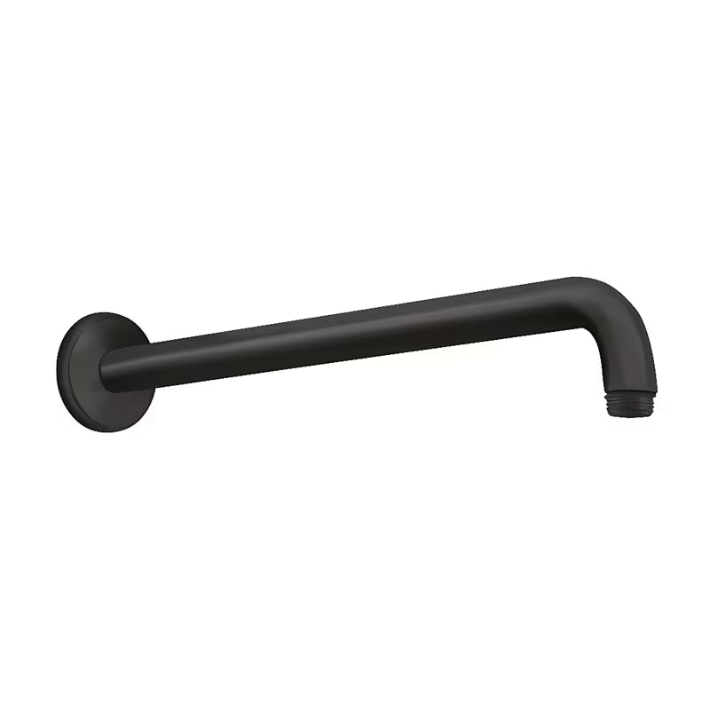 Mat črni držalo za nadglavno prho Hansgrohe za na steno, dolžine 389 mm, v okroglem dizajnu.