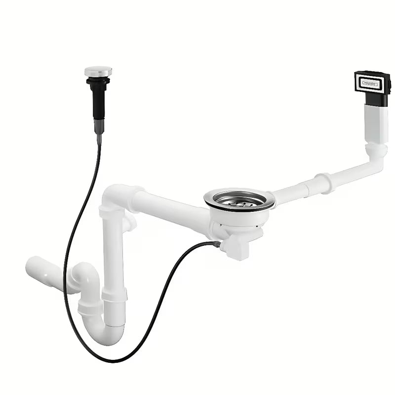 Kromiran sifon za kuhinjsko pomivalno korito hansgrohe z ekscentričnim upravljanjem in prelivnim kompletom pro granitno enojno korito.