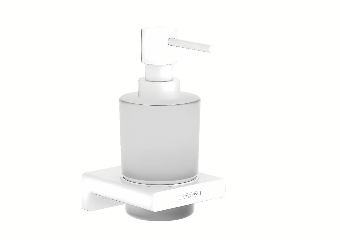 Hansgrohe addstoris stenski dozirnik za tekoče milo z držalom v mat beli izvedbi.