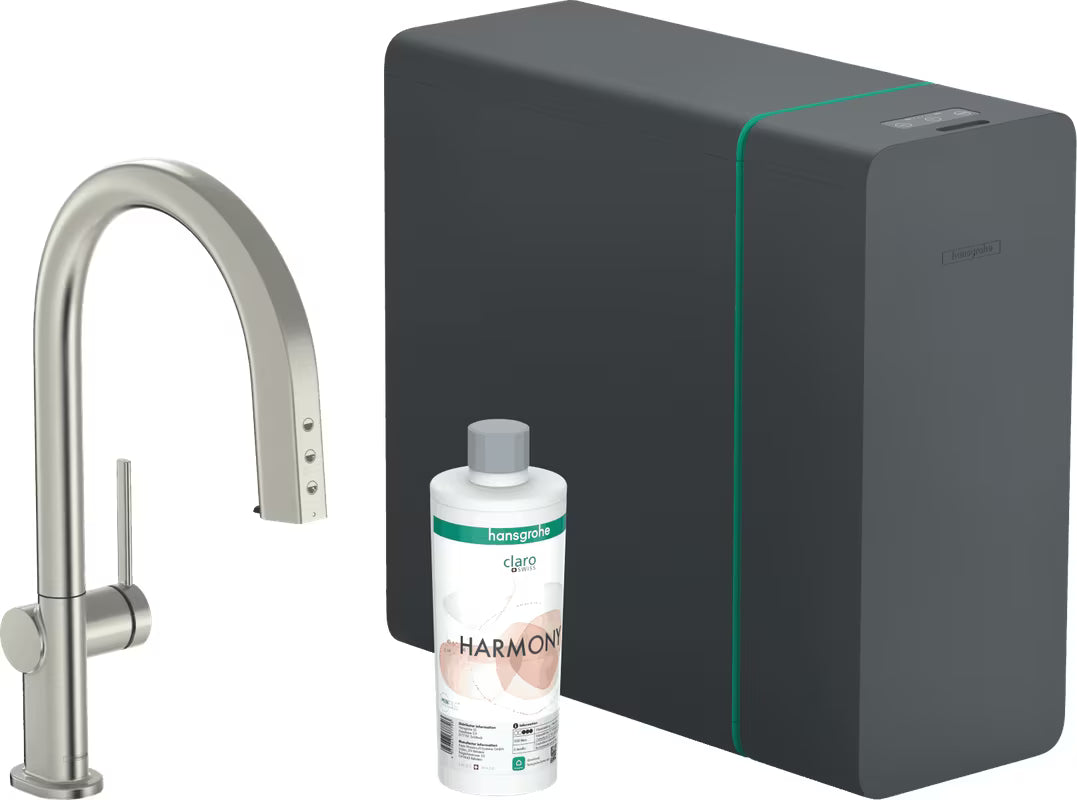 Nerjavno jeklo armatura za pomivalno korito Hansgrohe Aqittura s filtrom z izbiro gazirane vode s tipko Select