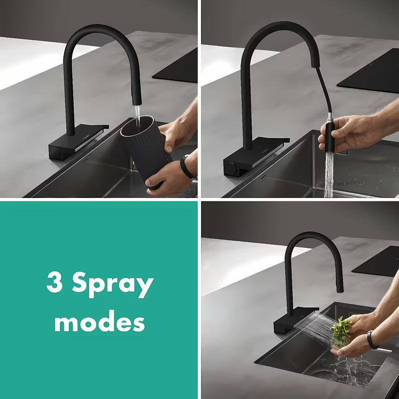 Hansgrohe Aquno Select armatura za pomivalno korito z izvlečno prho v mat črni barvi