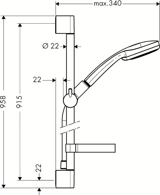 Hansgrohe Croma 100 tuš set u izvedbi chrome s ručnim tušem, šipkom, crijevom, klizačem i posudicom za sapun