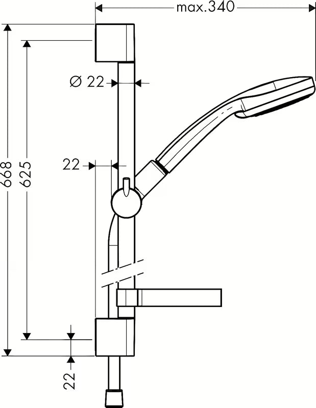 Tuš set Hansgrohe Croma 100 Vario u izvedbi chrome s ručnim tušem, šipkom, crijevom i posudicom za sapun.