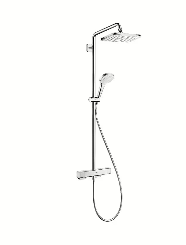 Hansgrohe Croma E tušni sistem s termostatsko armaturo v krom izvedbi z nadglavno in ročno prho