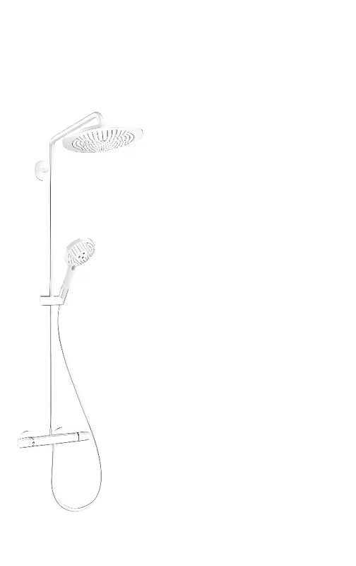 Hansgrohe Croma-Select tušni sistem s termostatsko armaturo v mat beli barvi, z nadglavno prho 280 mm