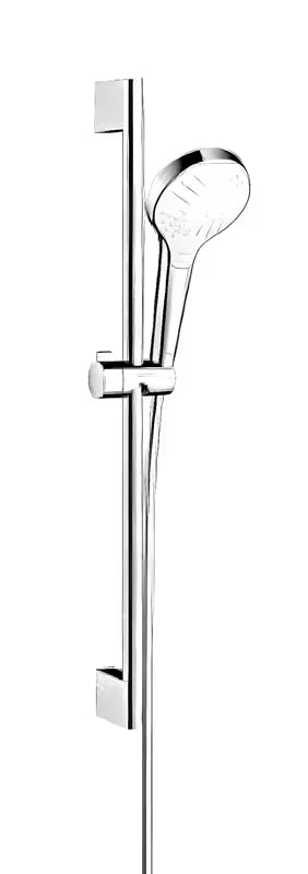 Tuš set Hansgrohe Croma Select S v beli/krom izvedbi z ročno prho 3jet, drsno palico Unica in cevjo 1,60 m.