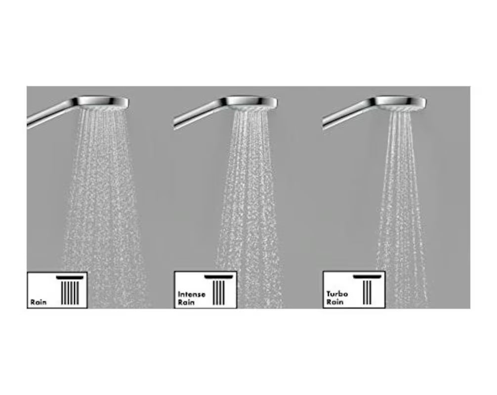Tuš set Hansgrohe Croma Select S v beli/krom izvedbi z ročno prho 3jet, drsno palico Unica in cevjo 1,60 m.