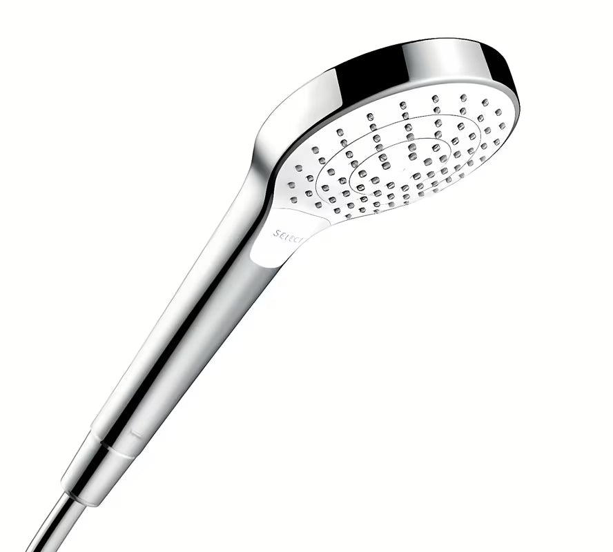 Ručni tuš Hansgrohe Croma Select S u bijeloj i kromiranoj boji z gumbom Select, s tri mlaza