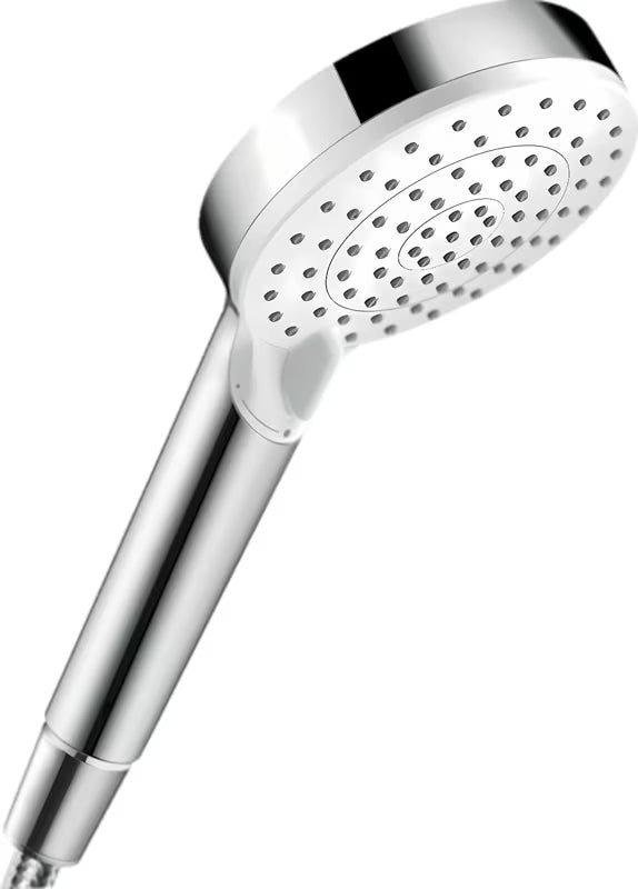 Ročna tuš ročka hansgrohe Crometta v belo-krom izvedbi s preklopom curkov Rain in IntenseRain.