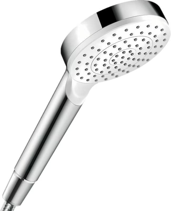 Ročna prha Hansgrohe Crometta 1jet EcoSmart v belo-krom izvedbi s curkom Rain