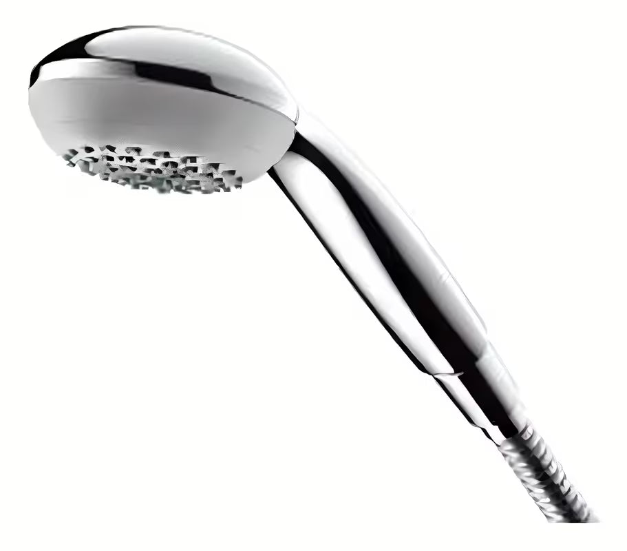 Ročna prha Hansgrohe Crometta 85 Mono v krom izvedbi z okroglo glavo in svetlo sivim diskom šob.
