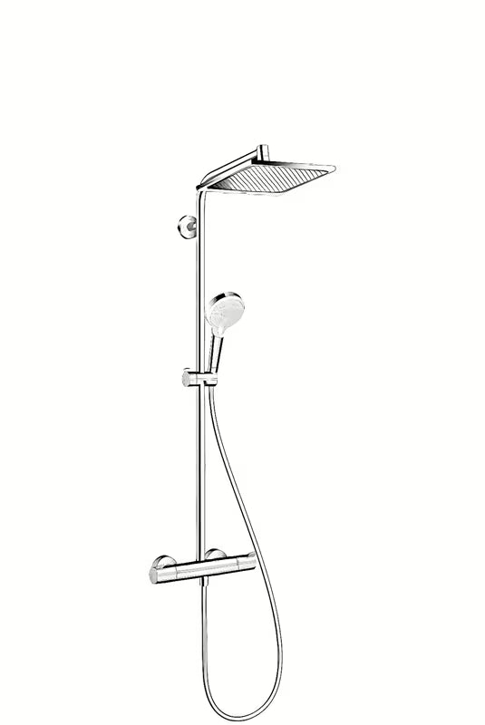 Hansgrohe Crometta E tušni sistem s termostatsko armaturo v kromu z nadglavno in ročno prho