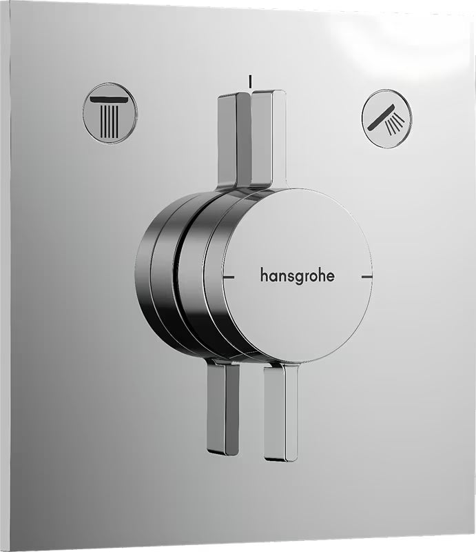 Podometna armatura za tuš Hansgrohe duoturn E v krom izvedbi pro upravljanje dveh porabnikov.