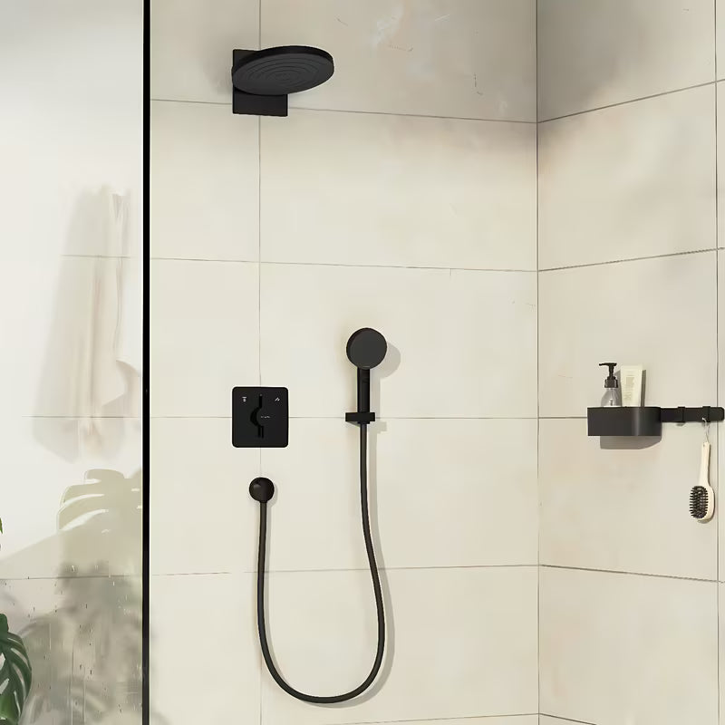 Podometna armatura za tuš hansgrohe duoturn Q v mat črni izvedbi pro za upravljanje dveh porabnikov.