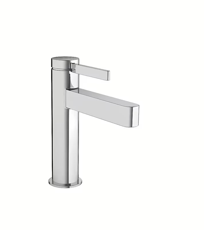 Kromirana enoročna armatura za umivalnik hansgrohe Finoris 110 z odtočnim kompletom push-open.