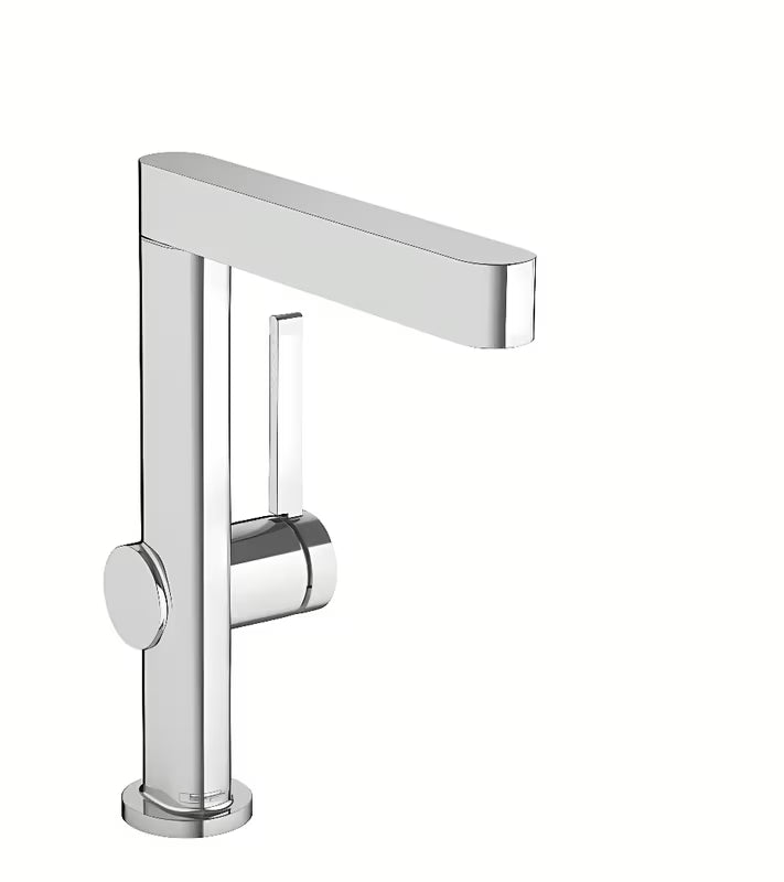 Kromirana umivalniška enoročna armatura hansgrohe Finoris z vrtljivim izlivom in odtokom push-open