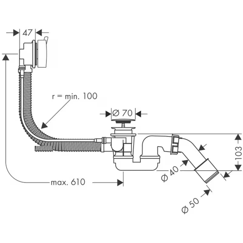 Hansgrohe Flexaplus sifon za kad avtomatik v krom izvedbi pro standardni kadi
