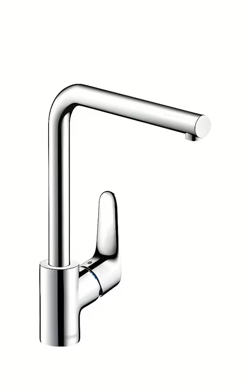 Kromirana enoročna armatura za pomivalno korito Hansgrohe Focus M41 z vrtljivim izlivom v obliki L
