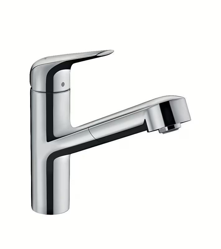 Kromirana armatura za pomivalno korito Hansgrohe Focus M42 z izvlečnim izlivom in ročnim upravljanjem