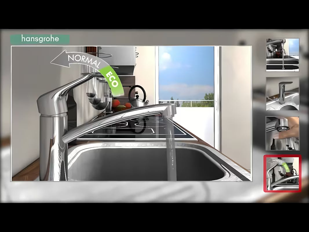 Kromirana stoječa armatura za pomivalno korito Hansgrohe HG248 z vrtljivim izlivom in tehnologijo EcoSmart