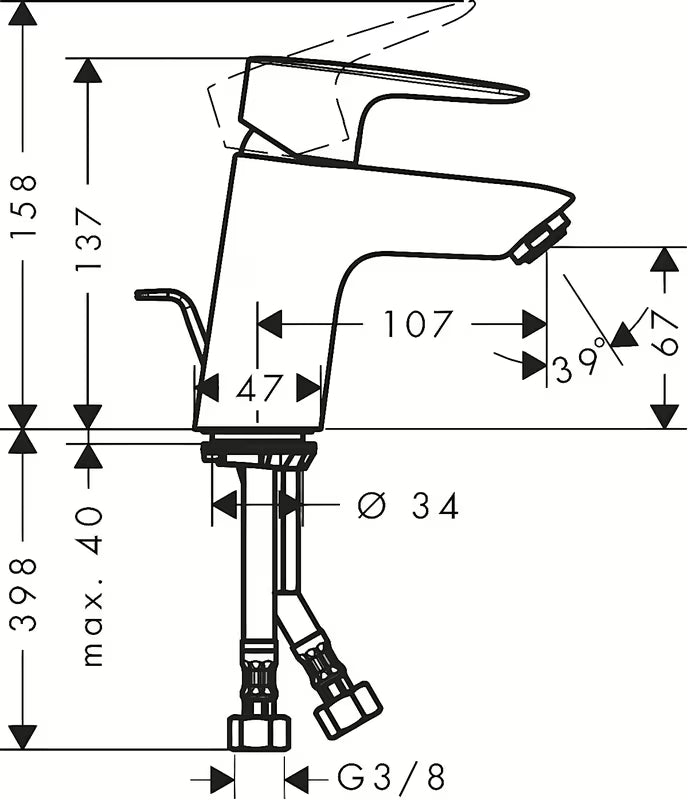 Kromirana enoročna stoječa armatura za umivalnik Hansgrohe HG248 z odtokom zaobljenog dizajna