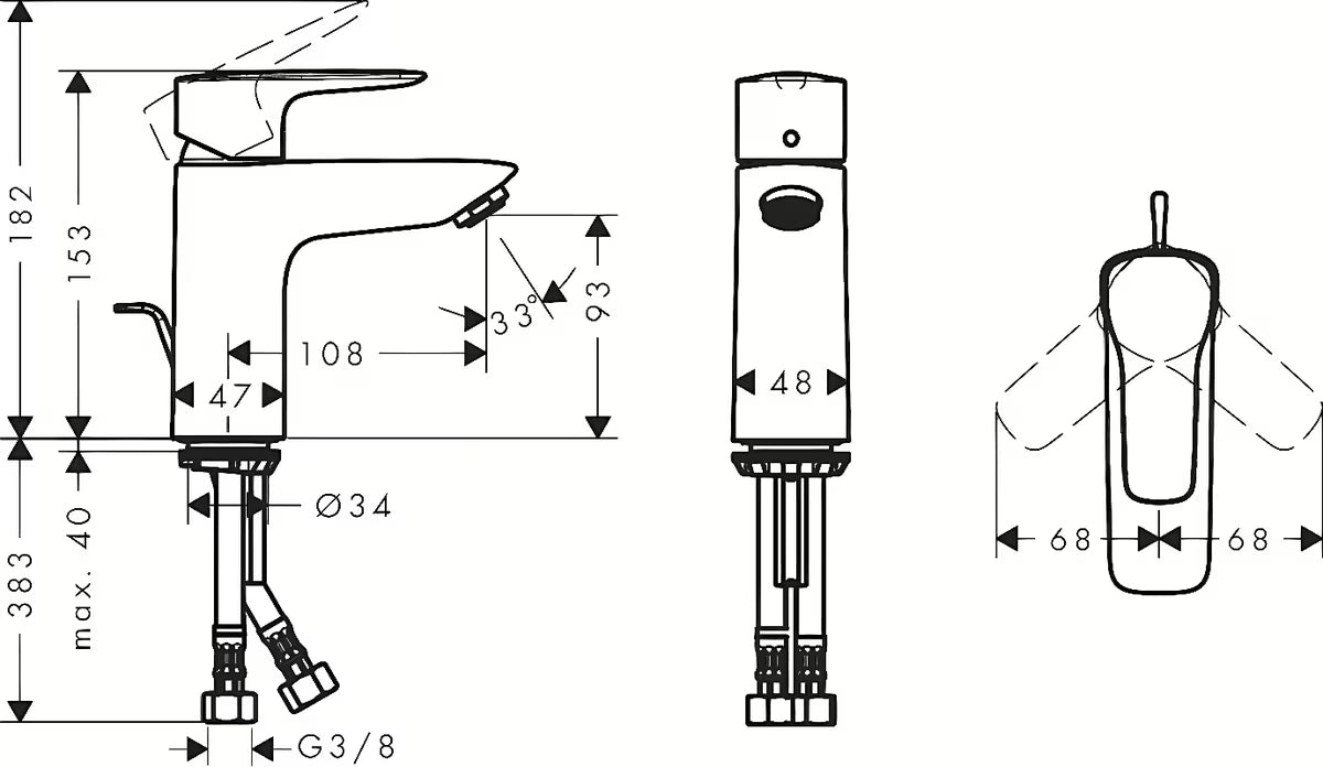 Kromirani enoročna stoječa armatura za umivalnik Hansgrohe HG248 z odtokom
