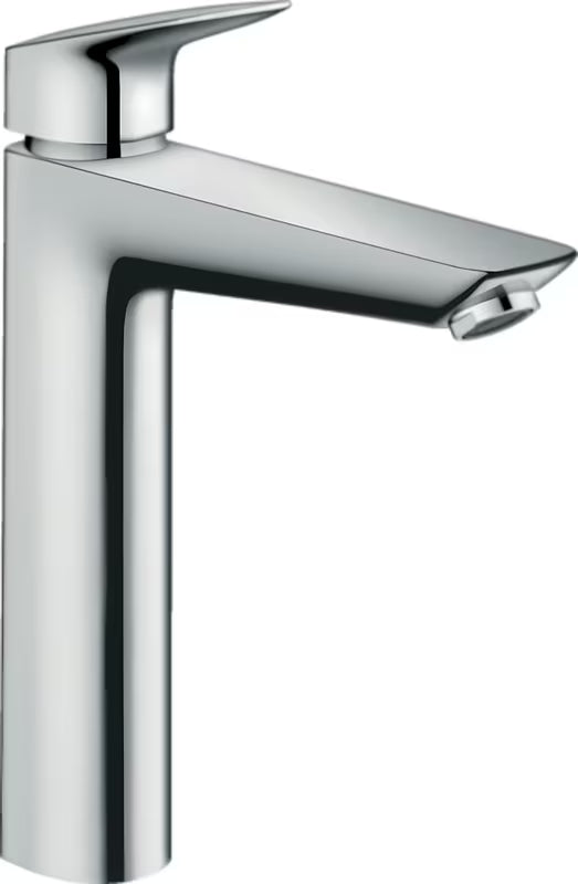 Kromirana enoročna armatura za umivalnik Hansgrohe Logis z odtokom s potezno ročico v sodobnem dizajnu SoftCube.