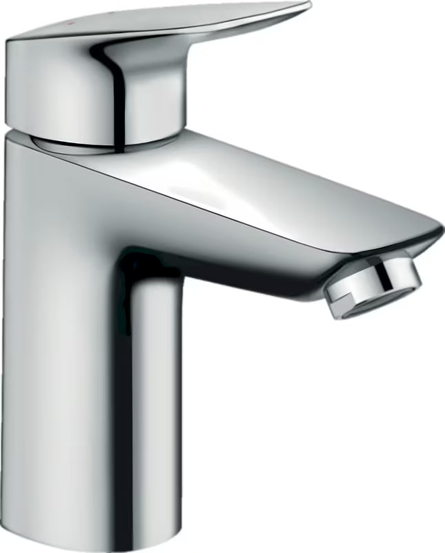 Kromirana enoročna armatura za umivalnik Hansgrohe Logis brez odtoka v sijajni izvedbi.