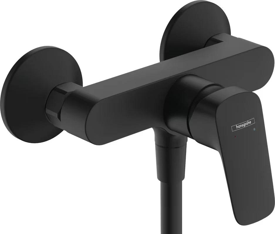 Stenska enoročna armatura za tuš Hansgrohe Logis v mat črni barvi brez tuš seta.