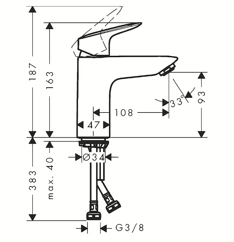 Kromirana enoročna armatura za umivalnik hansgrohe Logis 100 s push-open odvodnim setom