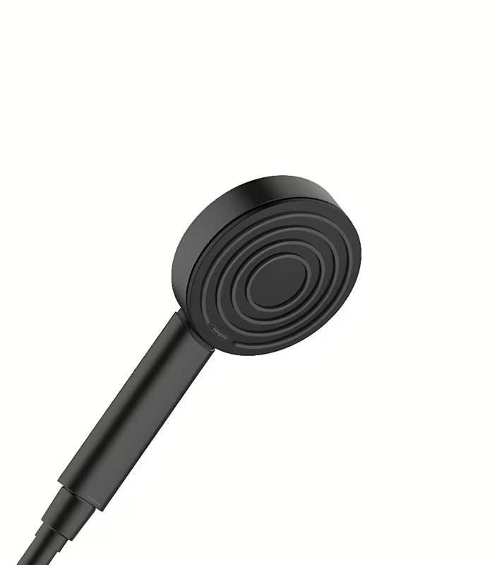 Ročna prha hansgrohe Pulsify 105 Green v mat črni barvi s curkom PowderRain