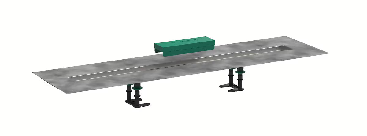 Hansgrohe RainDrain montažni komplet pro kanalete za tuš z odtočnim kanalom iz nerjavnega jekla z naklonom in tesnilno membrano.