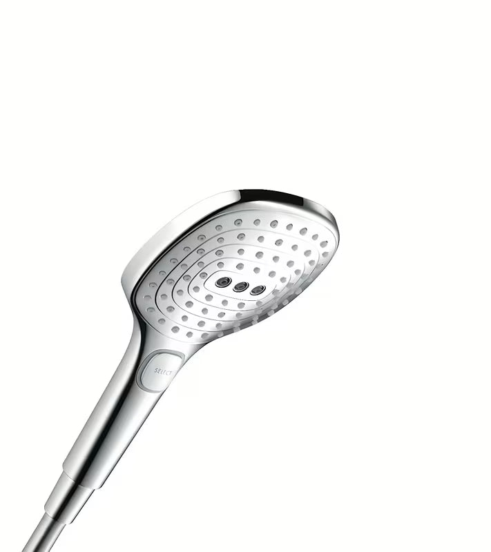 Kromirana ročna prha Hansgrohe Raindance Select E 120 s tremi curki in gumbom Select