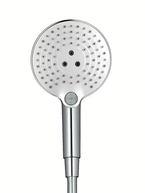 Kromirana ročna prha Hansgrohe Raindance Select S 120 z gumbom Select s tremi vrstami curka