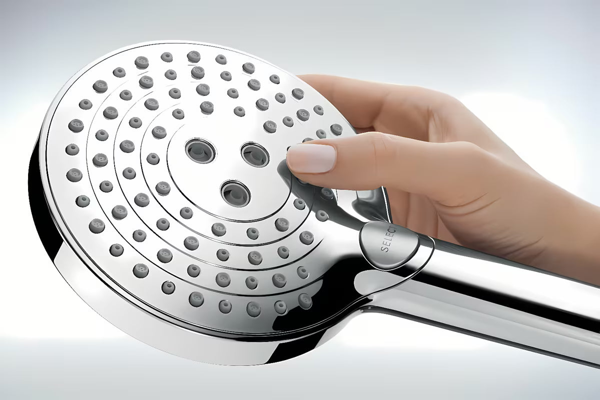 Hansgrohe Raindance Select S tušni sistem s termostatsko armaturo v kromu z nadglavno in ročno prho