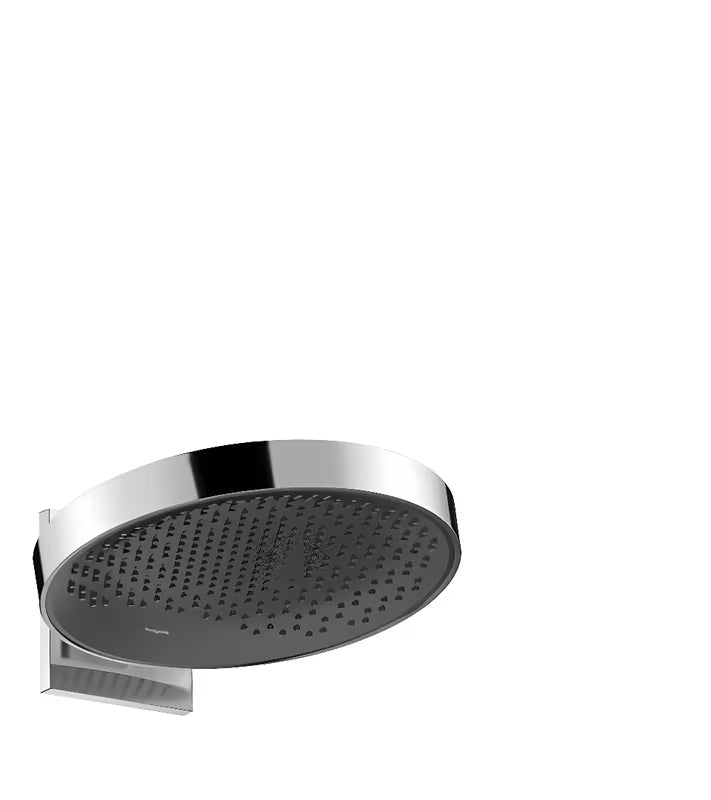 Nadglavna prha Hansgrohe Rainfinity 360 v krom izvedbi z antracitno pršno ploščo in curkom PowderRain.