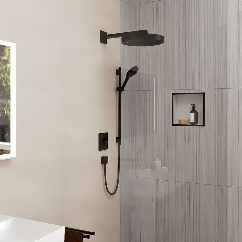Hansgrohe Rainfinity tuš set EcoSmart v mat črni barvi z ročno prho, drsnikom in tekstilno cevjo