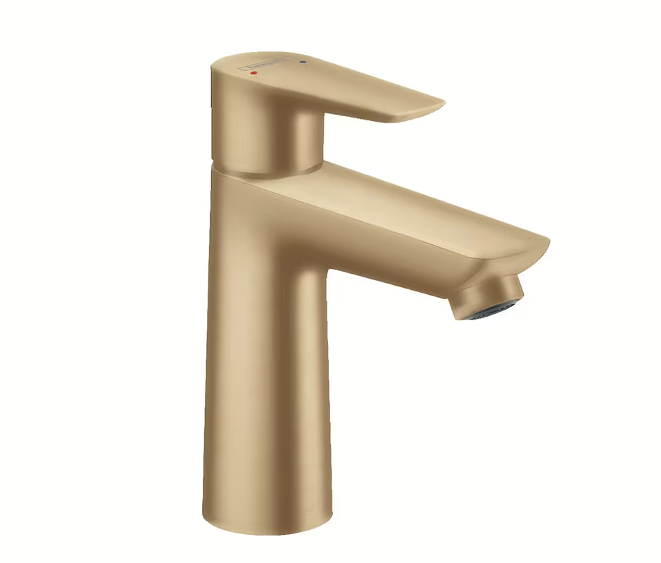 Umivalniška enoročna armatura Hansgrohe Talis E z odtokom v izvedbi brušen bron.