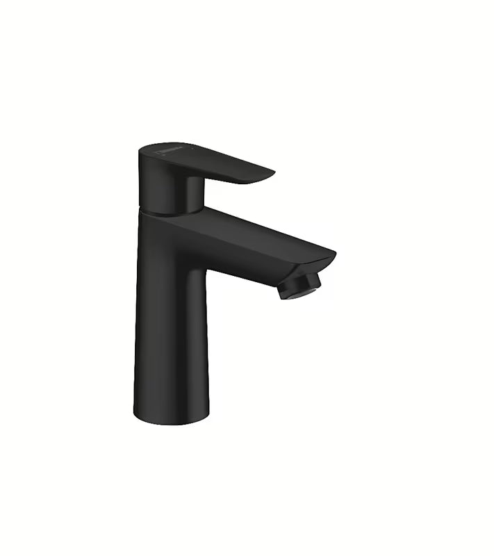 Hansgrohe Talis E enoročna stoječa armatura za umivalnik brez odtoka v mat črni barvi.