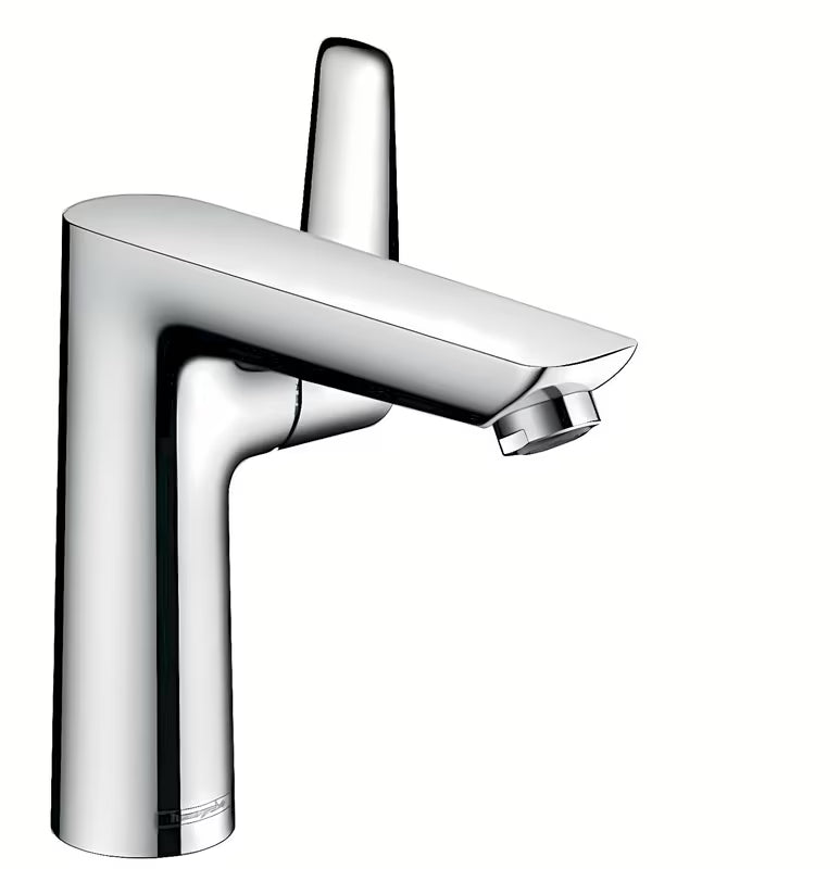 Kromirana enoročna armatura za umivalnik Hansgrohe Talis E 150 brez odtoka s tehnologijo EcoSmart in AirPower.