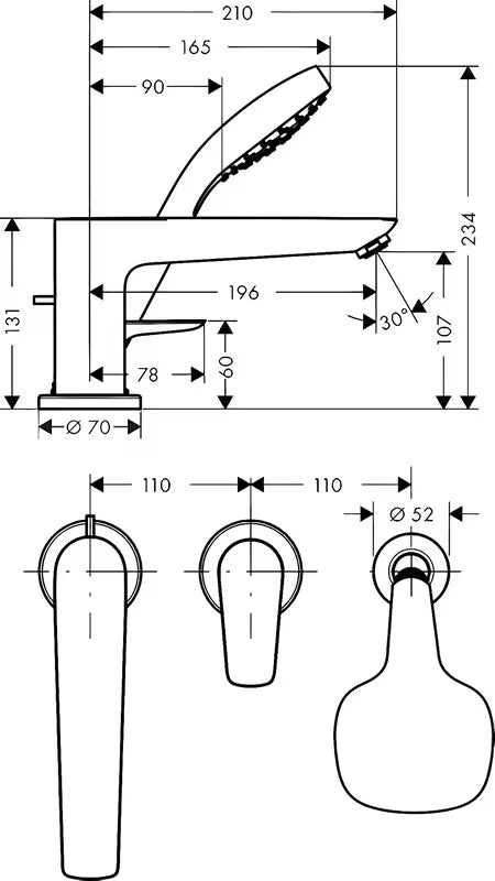 Hansgrohe Talis E kromirana armatura za kad na rob kadi s ručnim tušem