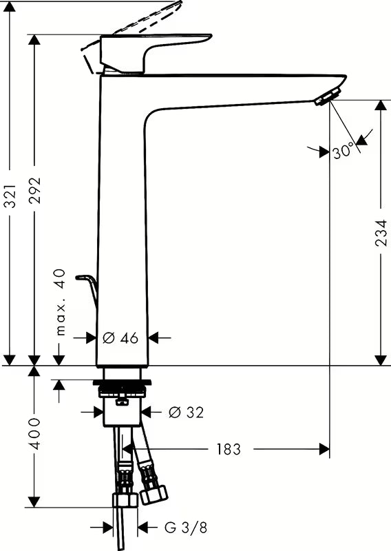 Hansgrohe Talis E visoka enoročna armatura za umivalnik u kromu z odtokom i visokim izljevom