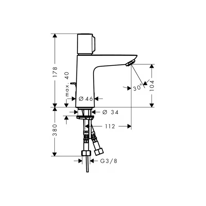 Kromirana armatura za umivalnik Hansgrohe Talis Select E z gumbom Select i ispusnim ventilom s poteznom šipkom