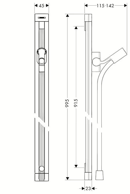 Hansgrohe Unica tuš palica v krom izvedbi z nastavljivim držalom in pršno cevjo