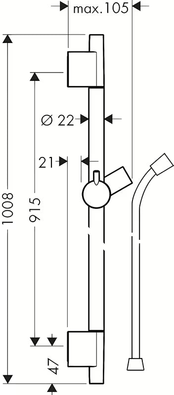 Kromirana tuš palica Hansgrohe Unica S Puro 0,90 m s tuš cevjo Isiflex 1,60 m.