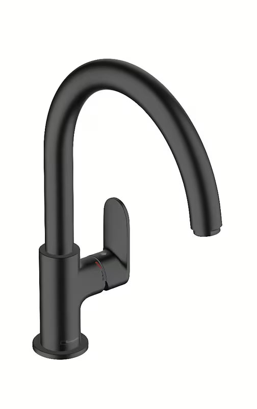Hansgrohe Vernis Blend M35 enoročna armatura za pomivalno korito v mat črni barvi z visokim vrtljivim izlivom