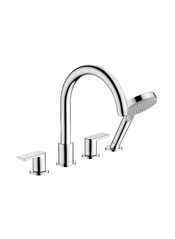 Hansgrohe Vernis Shape z dvema ročajema armatura za kad na rob kadi v kromu s pršno glavo